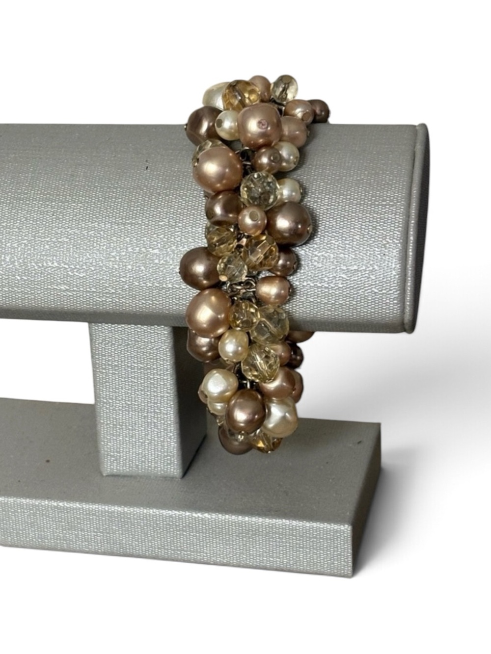 Elegant Pearl & Crystal Cluster Bracelet in Champagne